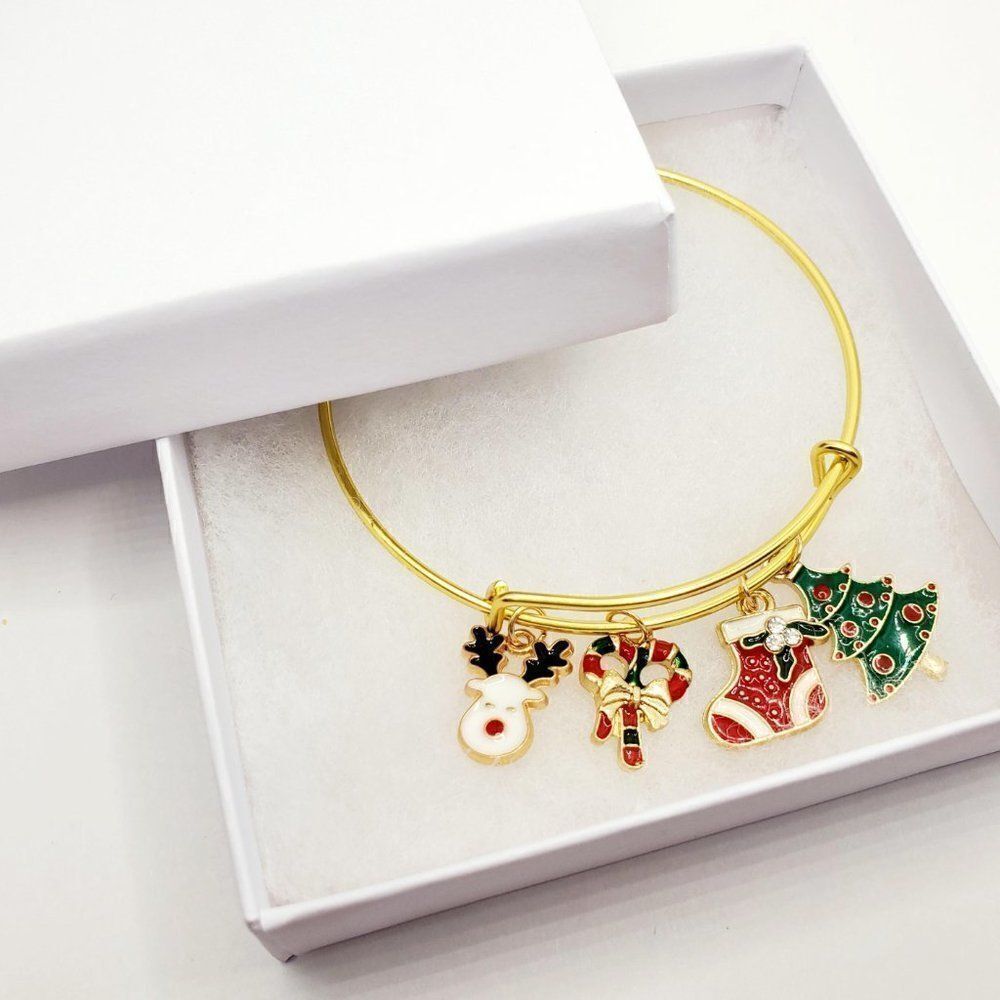 Christmas Charm Bracelet, Gold Jewelry For Women, Holiday Bracelet